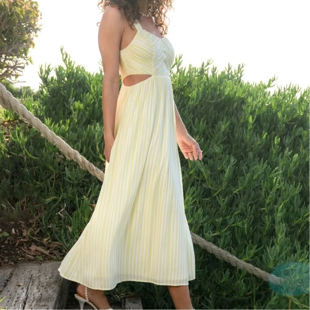 Altar’d State Butter Yellow Striped Maxi Dress Size Small Available NWT
